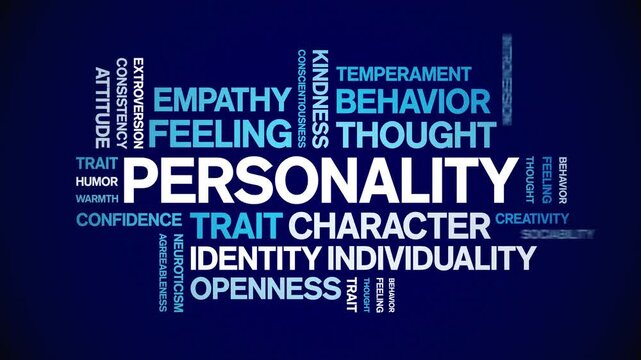 Personality animated word cloud-text design animation tag kinetic typography seamless loop.