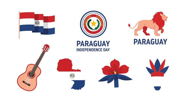 Collection of eight distinct graphic icons related to Paraguay