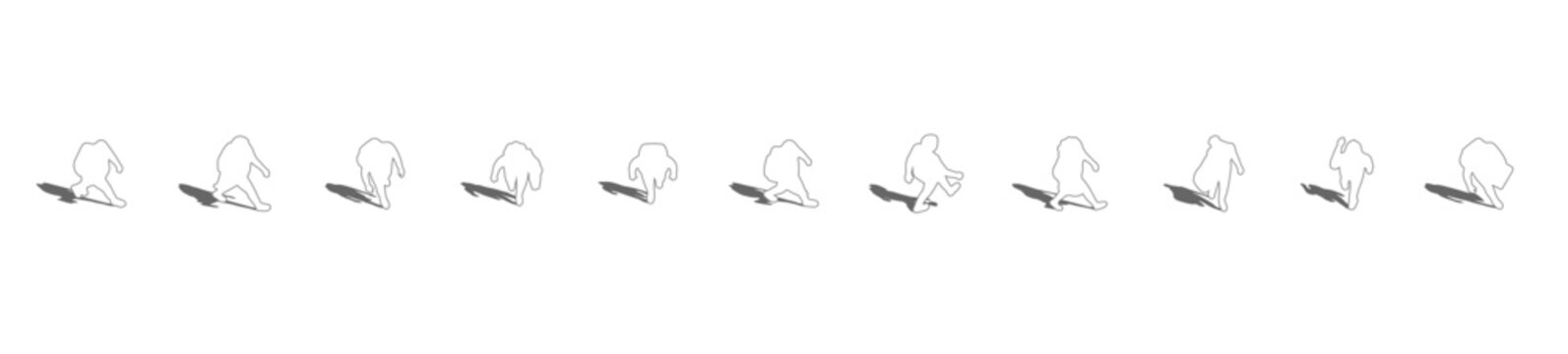 A collection of top view vector students people figures outline with gray shadows underneath, useful for realistic architectural plans.