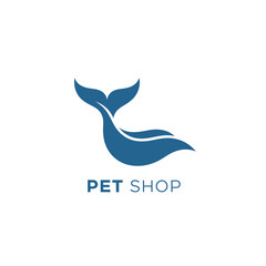 Obraz premium Blue pet shop logo vector image, simple flat design concept with whale tail symbol