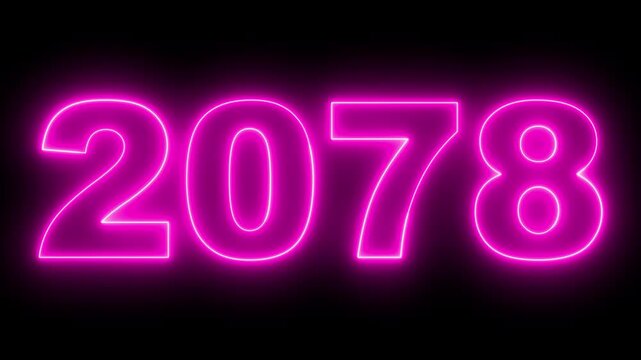 2078 neon line text. Abstract 2078 neon text animation, Concept of new year beginning, happy celebration, festival, new life, growth of business, investment, finance, innovation. 4k animation