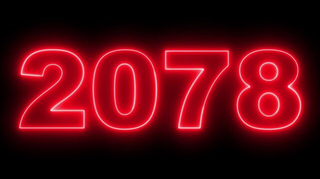 2078 neon line text. Abstract 2078 neon text animation, Concept of new year beginning, happy celebration, festival, new life, growth of business, investment, finance, innovation. 4k animation