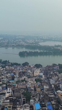Vertical Aerial View of Chitrakote Waterfalls During Monsoon Bastar Chhattisgarh India