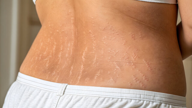 Close up view of human back showing stretch marks