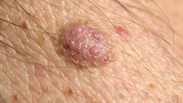 Close up view of human skin with basal cell carcinoma