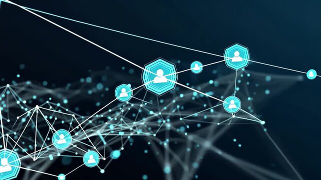 Abstract Network Connection with Icons and Digital Hexagons