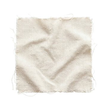 Frayed square piece of raw canvas fabric