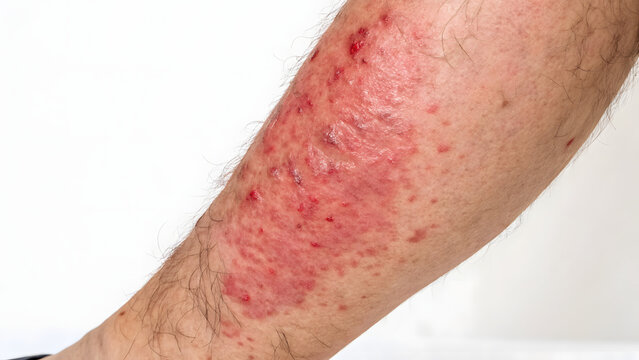 Leg skin with severe rash and areas of inflammation