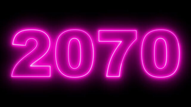 2070 neon line text. Abstract 2070 neon text animation, Concept of new year beginning, happy celebration, festival, new life, growth of business, investment, finance, innovation. 4k animation