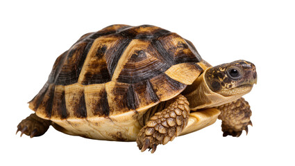 Obraz premium Isolated Hermann's tortoise, a beautiful land reptile with a distinctive patterned shell