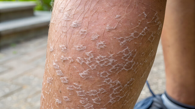 Macro view of human skin showing ichthyosis on the thigh