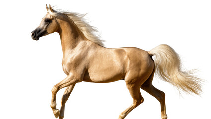 Isolated palomino horse with majestic flowing mane and tail galloping with grace and power. © Isolde