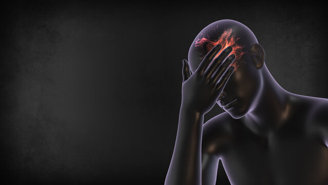 Stress, Anxiety and Depression Concept with Glowing Brain Pain