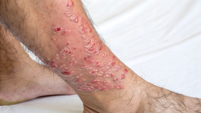 A close up image of human leg skin with psoriasis condition