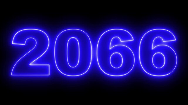 2066 neon line text. Abstract 2066 neon text animation, Concept of new year beginning, happy celebration, festival, new life, growth of business, investment, finance, innovation. 4k animation