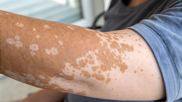 Arm with vitiligo showing patchy skin pigmentation changes