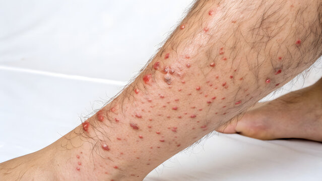 Close up image of human leg with signs of folliculitis