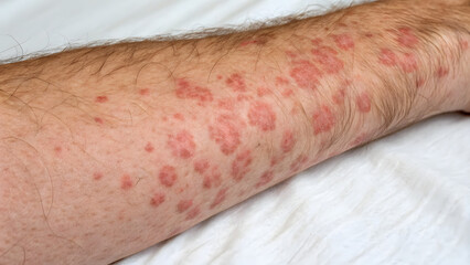 Naklejka premium Close up of human forearm skin with visible erythema