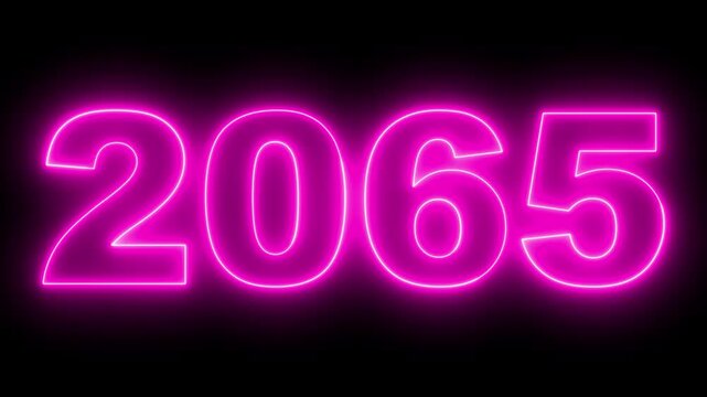 2065 neon line text. Abstract 2065 neon text animation, Concept of new year beginning, happy celebration, festival, new life, growth of business, investment, finance, innovation. 4k animation