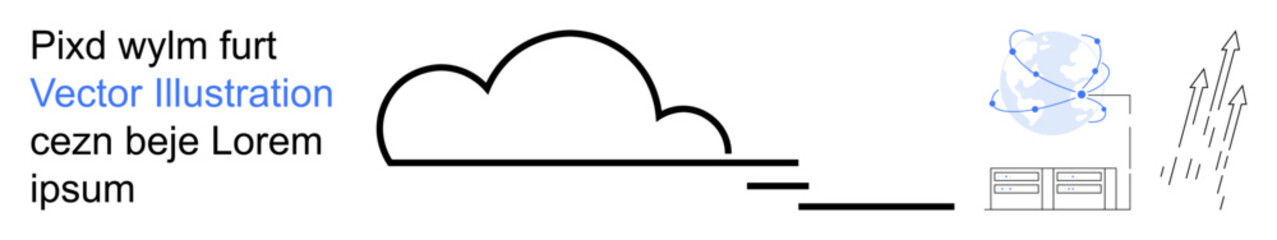 Technology, internet networking, cloud storage, data transmission, communication, online systems. A cloud icon, abstract network lines and arrows. Cloud storage and data transmission concept