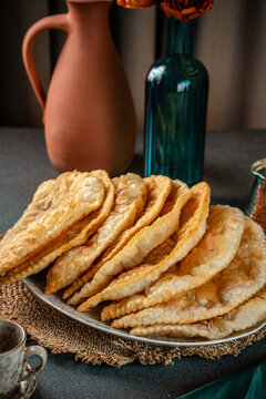 Traditional tatar cheburek fried pastry stack
