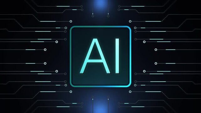 Futuristic Technology Scene Description. Dynamic Illustration Of Artificial Intelligence On Circuitry