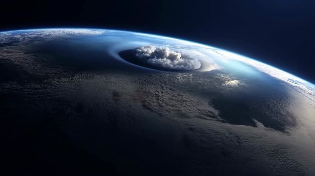 Earth planet with dramatic cinematic view of cosmos level and asteroid impact featuring galaxy, space, landscape with environment and science