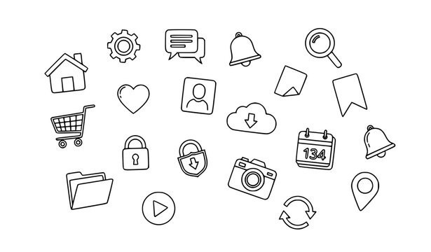 Modern web interface outline icons collection simple flat UI symbols vector design set