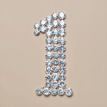Number 1 made out of small diamonds on a neutral solid background