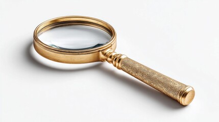 Elegant antique brass magnifying glass with textured handle on a clean white background
