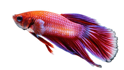 Isolated beautiful vibrant red and purple Betta fish swimming gracefully with flowing fins © Elowen