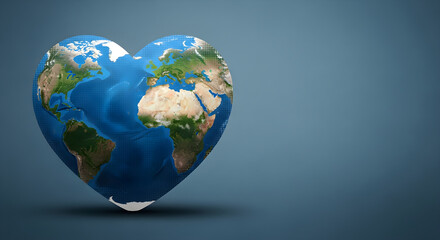 Fototapeta premium Heart shaped earth globe on blue background