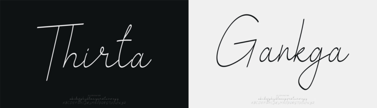 Thirta Gankga, Script elegant font alphabet logo. Typography Beauty fashion luxury classic letters serif fonts decorative wedding vintage retro logos. vector illustration
