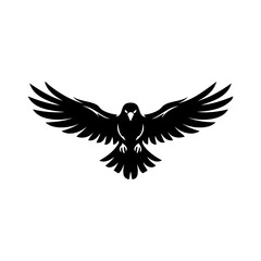 Logotipo con dibujo sencillo con líneas de un ave de rapiña tipo cuervo con las alas abiertas volando © teracreonte