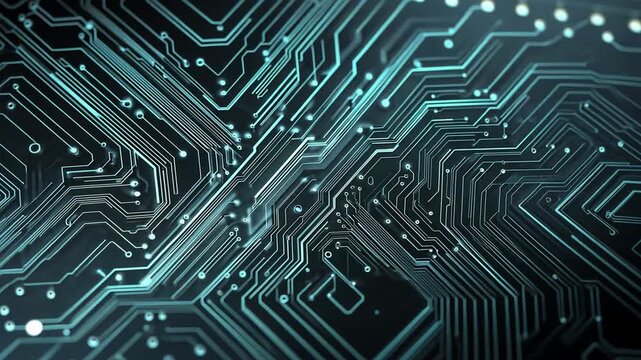 Abstract Close Up of Modern Circuit Board with Blue Light Effects