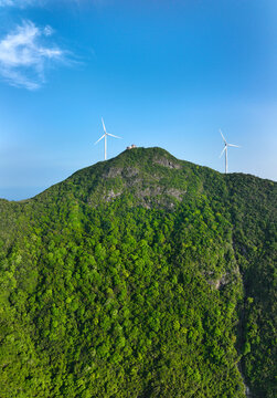 Aerial photography of Guanyin Mountain Wind Farm on Yanzhou Island, Huidong County, Huizhou City