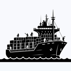 Obraz premium Large cargo ship with stacked containers.