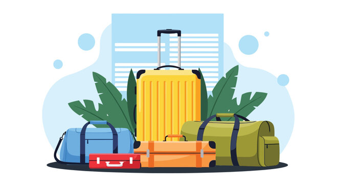 Collection of travel bags and luggage including suitcase and duffel bags for vacation and journey concept