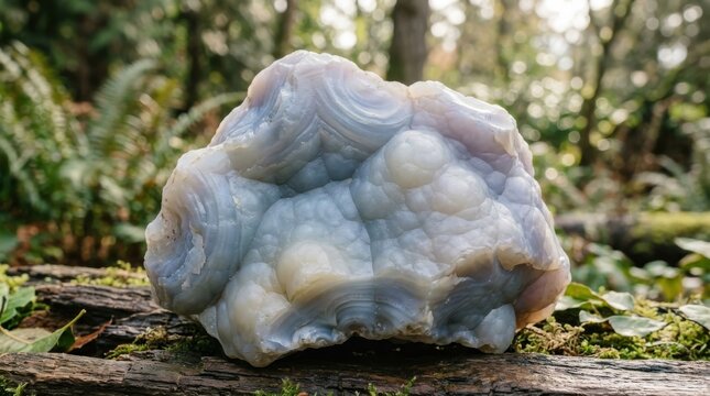 Exquisite Chalcedony Agate Specimen with Waxy Luster and Intricate Botryoidal Formations Resting Outdoors