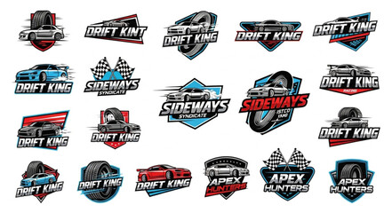 Collection of Dynamic Drift King and Apex Hunters Car Racing Logos. © Hari