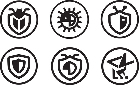 Black and white anti spyware security protection icon set collections 