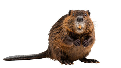 Isolated North American beaver standing with paws held, looking directly at camera © Cedric