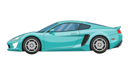Fototapeta premium Sleek modern sports car in vibrant light blue color with dynamic lines and design isolated on white background for automotive themes