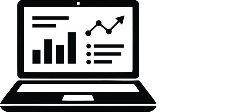 Laptop computer with business graph and chart on screen display  office work concept