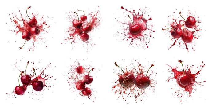 PNG Exploding cherries vibrant splash on transparent background