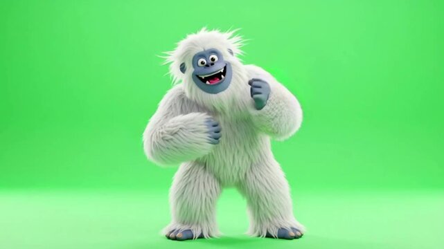Goofy Shaggy Yeti Dancing Funk Style 3D Cartoon Monster Animation on Green Screen