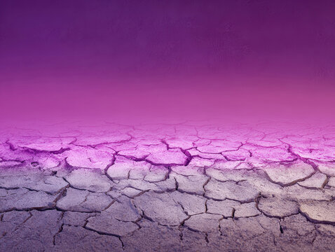 Vertical, 916 aspect ratio, high-resolution background, cracked dry clay texture foreground, subtle desaturated purple energy glow mid-ground, smooth transition to light pinkbeige - AI-Generated