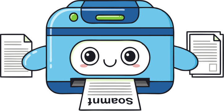 Cartoon printer with smiling face.