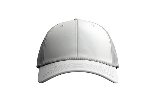 White trucker hat mockup with blank front facing visor, mesh back, perfect for branding and custom design