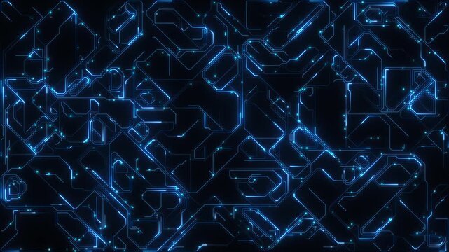 Digital Data moving on Circuit Board and CPU loop backgrounds. Computer Processing and organizing data. Abstract high tech Artificial intelligence (AI), data mining, neon glow pcb place for text 